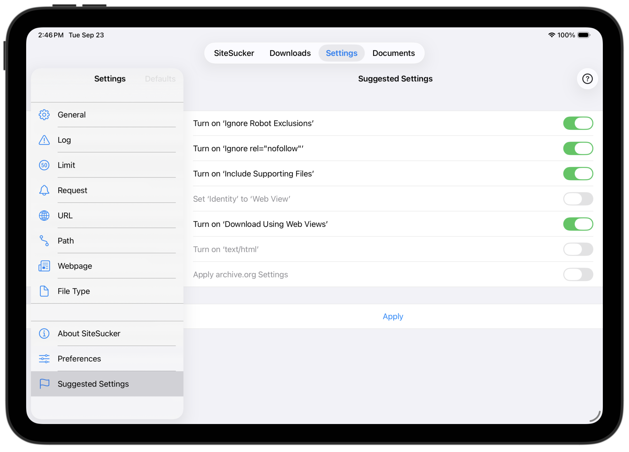 SuggestedSettings