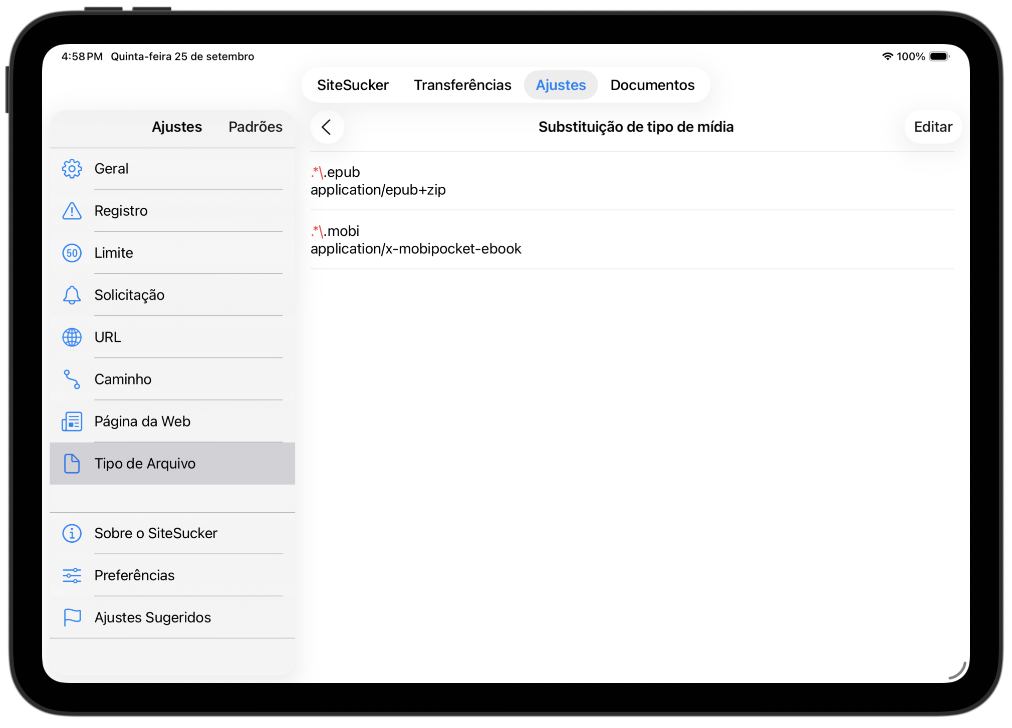 Substituição de tipo de mídia