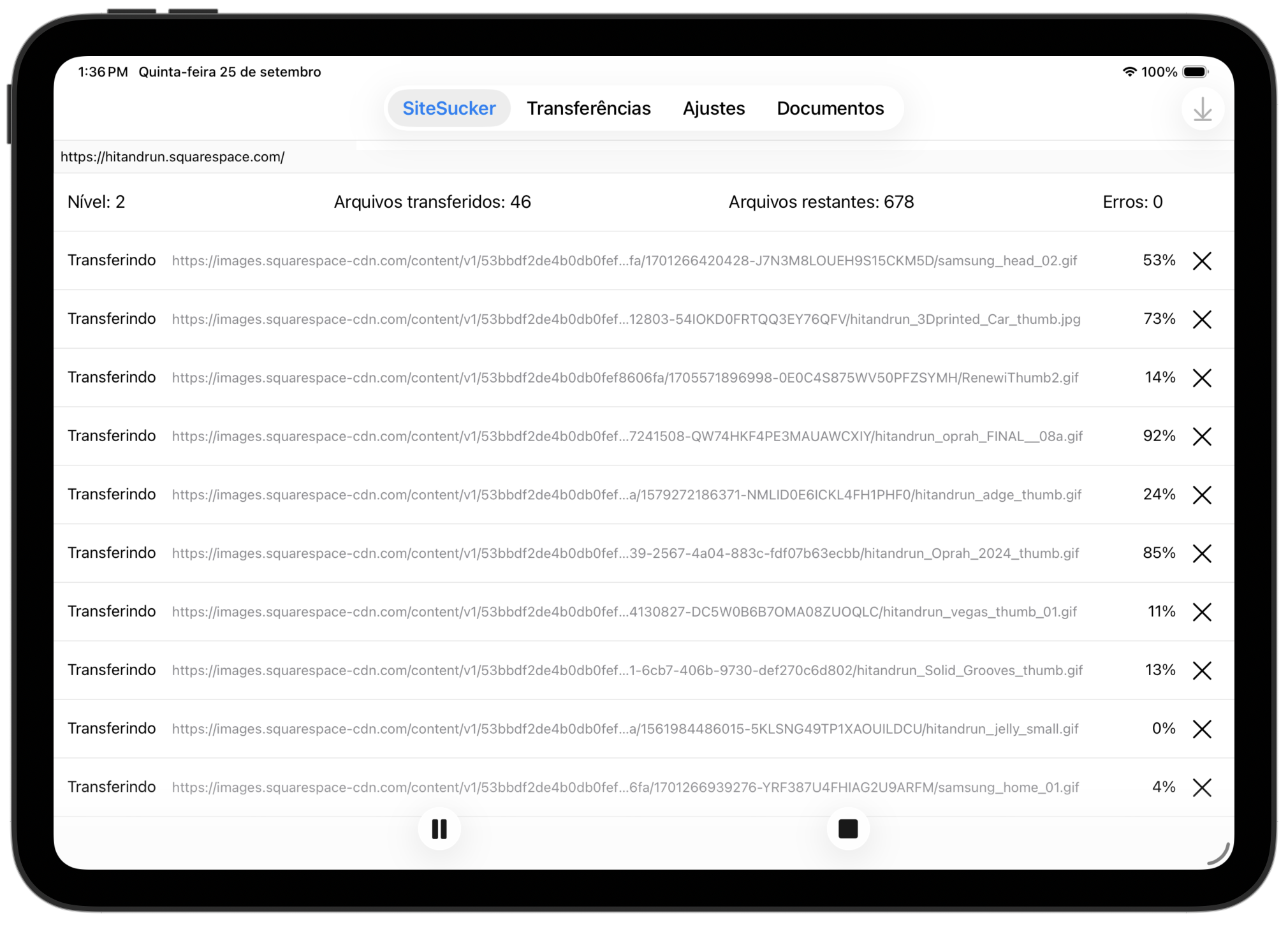 SiteSucker em atividade